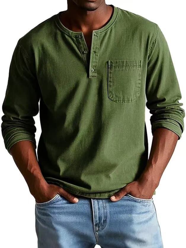 Camiseta de cuello en V con botones y manga larga