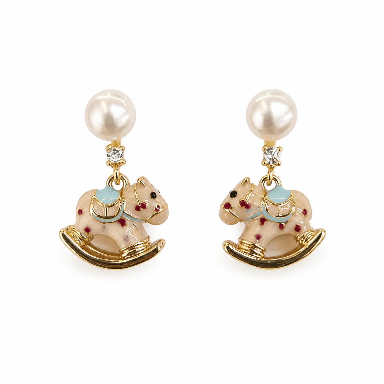 Aretes de carrusel con perlas y esmalte