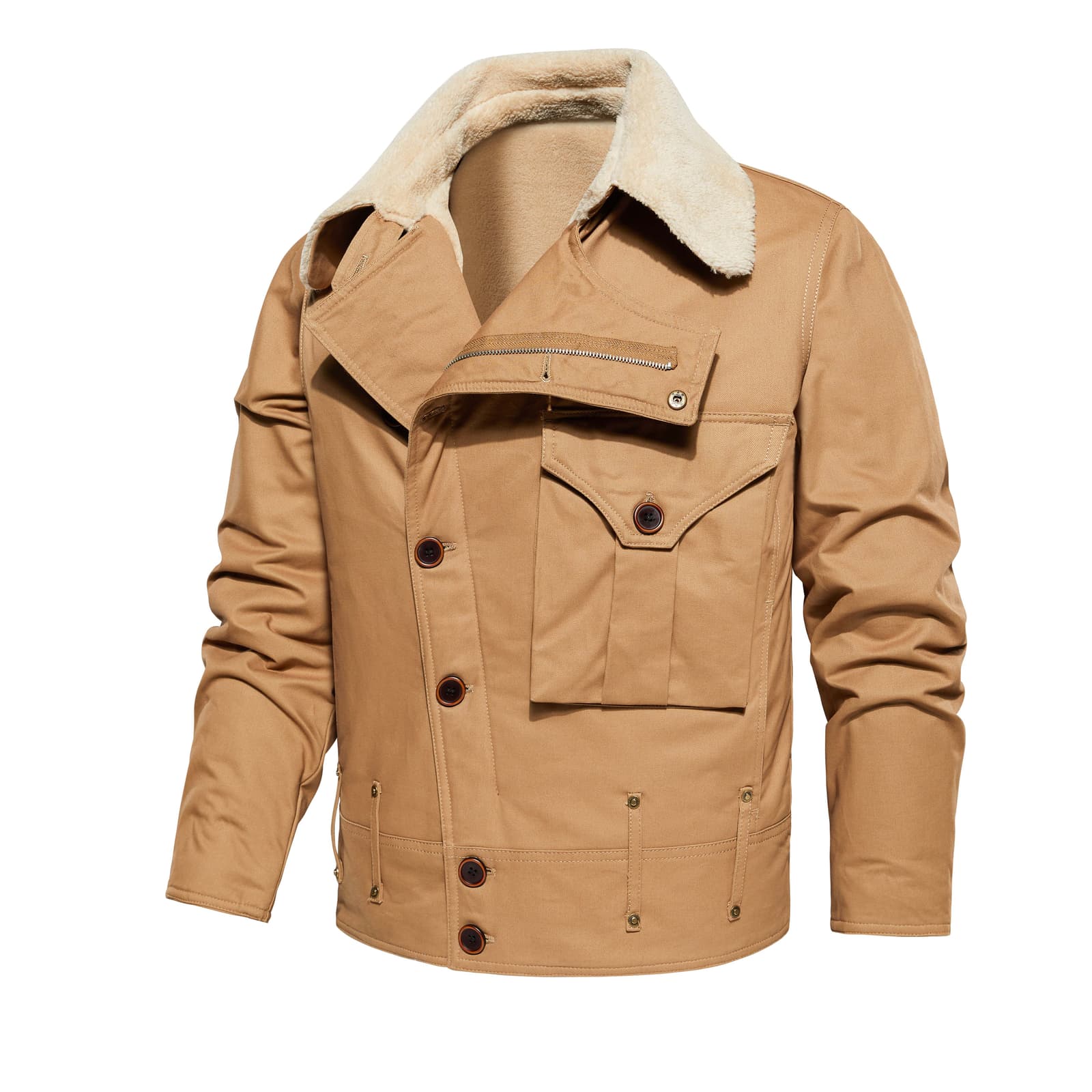 Chaqueta de trabajo para hombre, múltiples bolsillos y cuello grueso