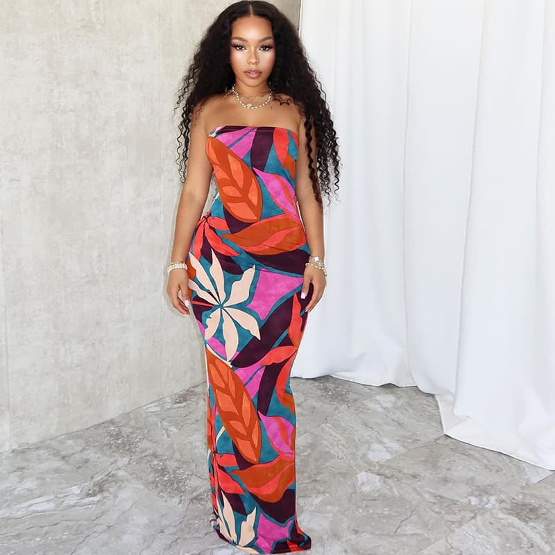 Vestido estampado con escote drapeado para mujer