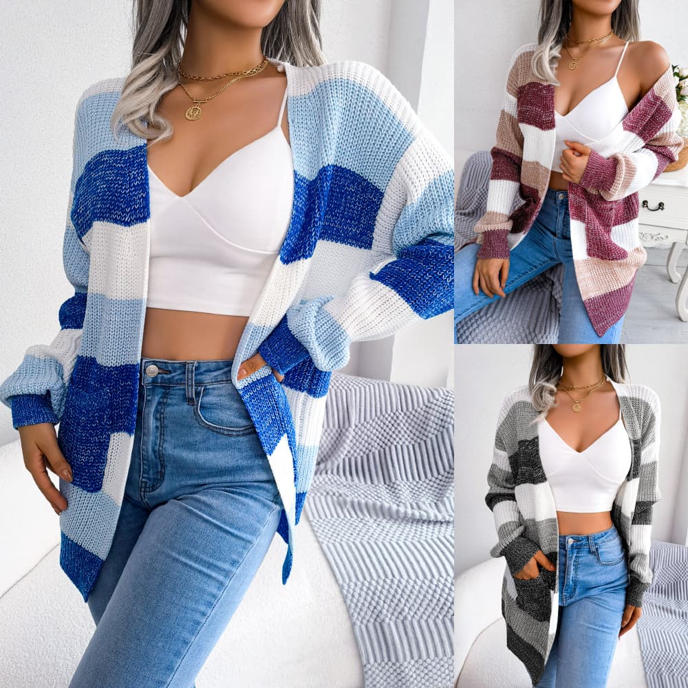 Cardigan cuadros con mangas linterna casual