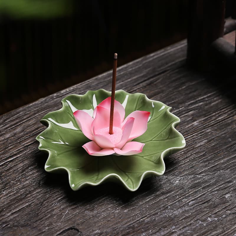 Quemador de incienso de hoja de loto en porcelana