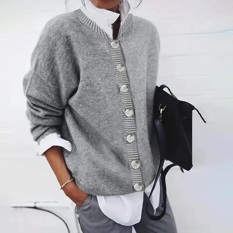 Suéter cómodo cuello redondo para mujer, efecto 3D