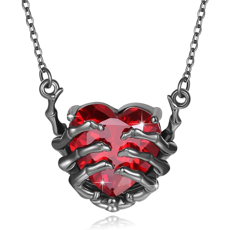 Collar con colgante de corazón y garra fantasma rojo oscuro