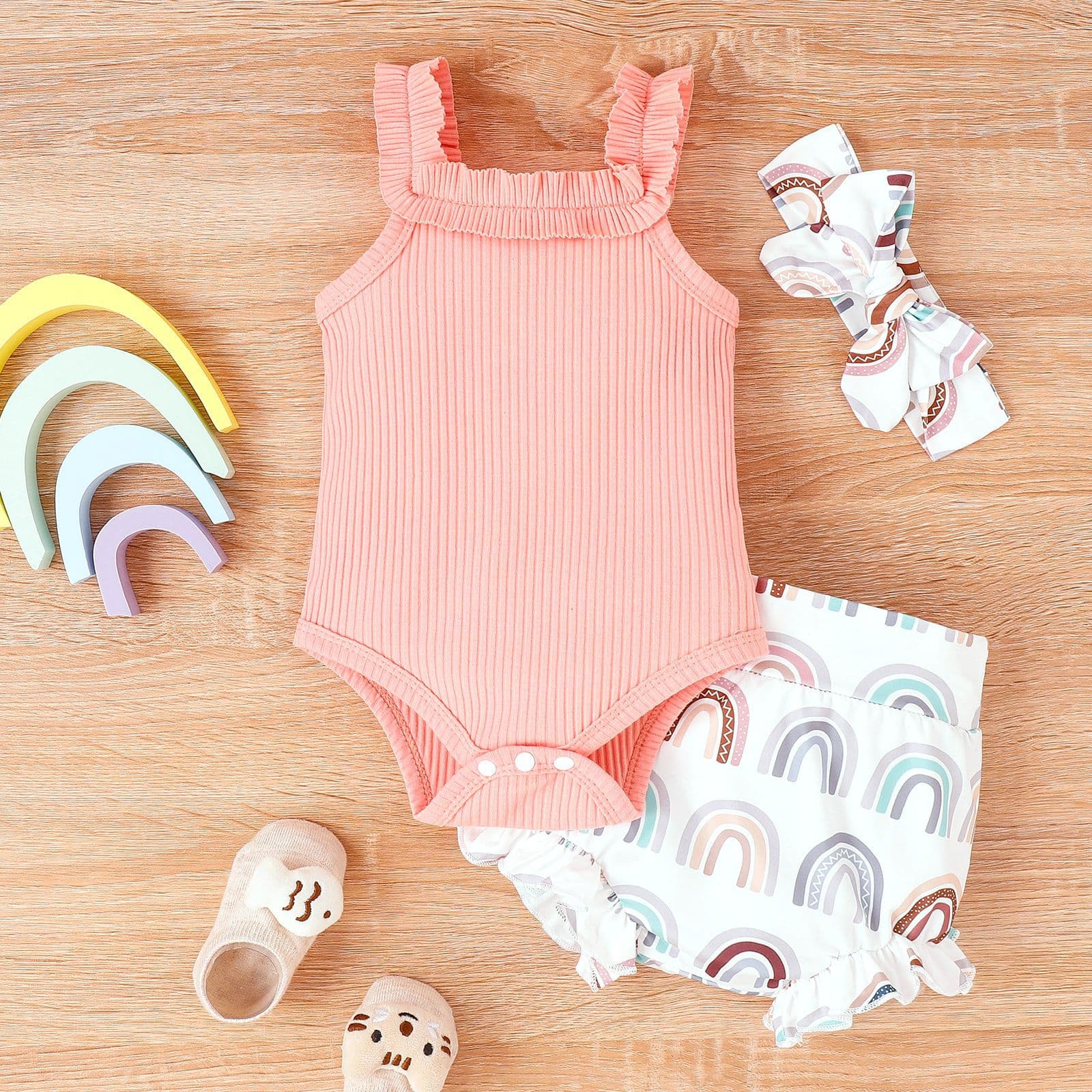 Conjunto de bebé impreso con shorts en algodón
