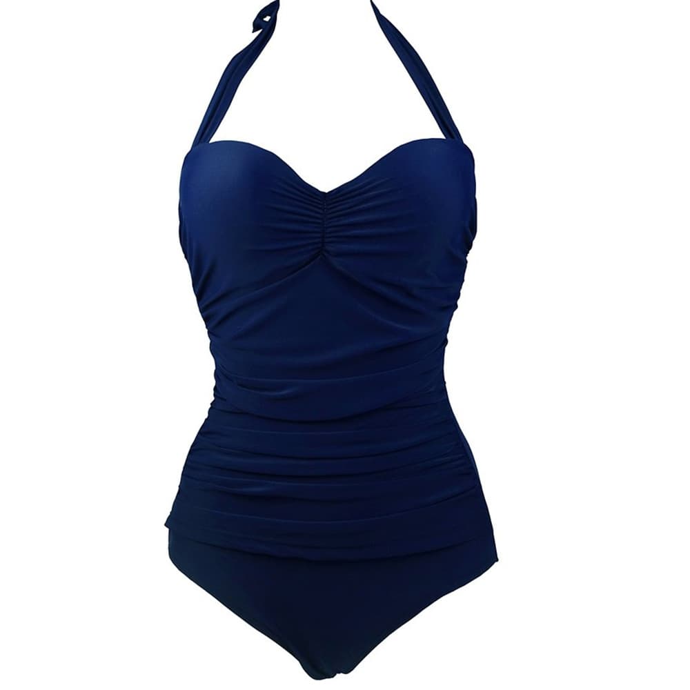 Traje de baño de una pieza con cuello halter y lunares