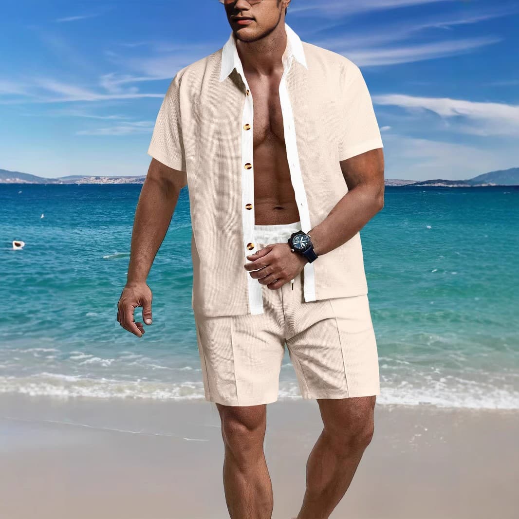 Conjunto casual de playa con camisa y shorts para hombre