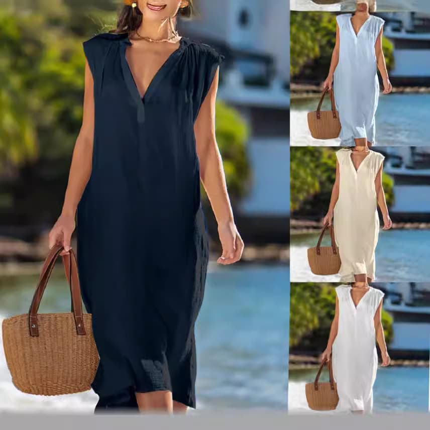 Vestido sin mangas color sólido estilo europeo