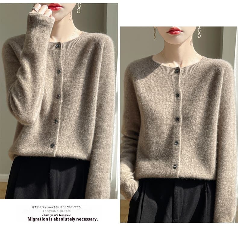 Cardigan cachemira cuello redondo all-match para mujer