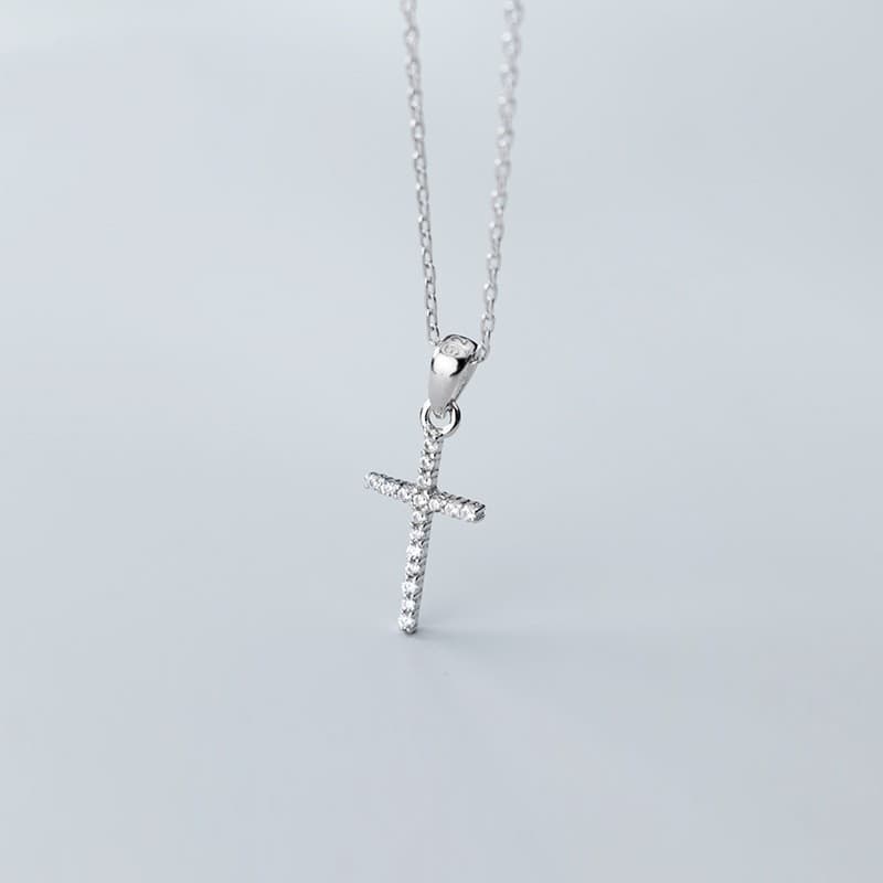 Collar de plata 925 con cruz completa de diamantes, 21-50cm