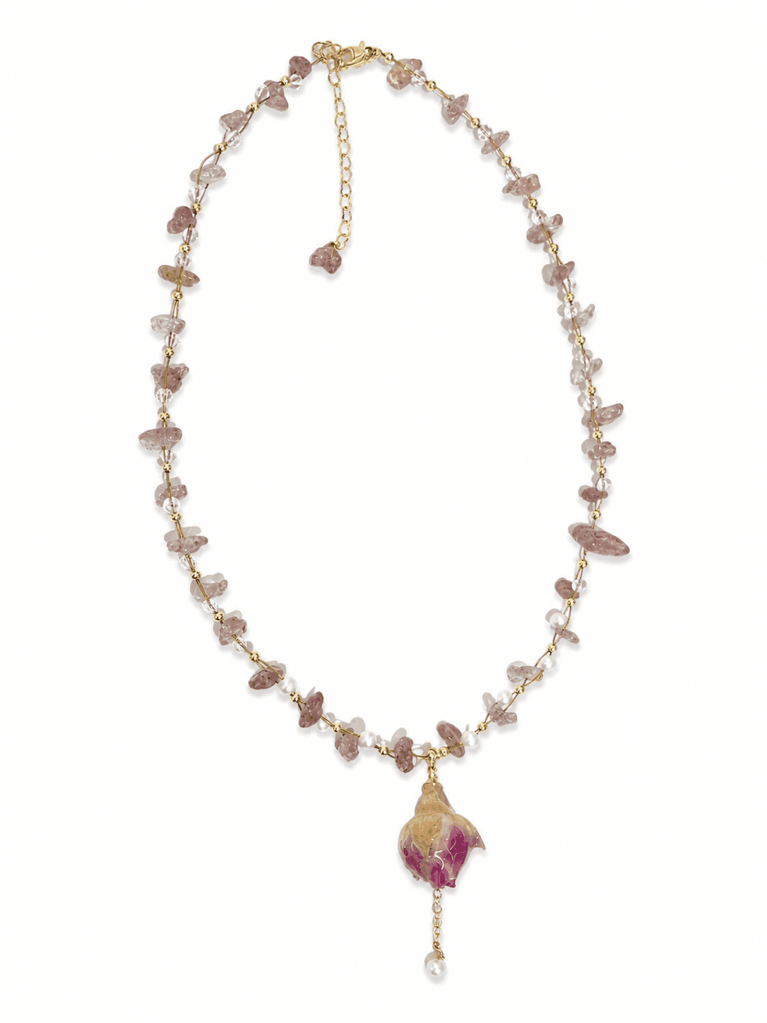 Collar con cuarzo de fresa y rosa preservada