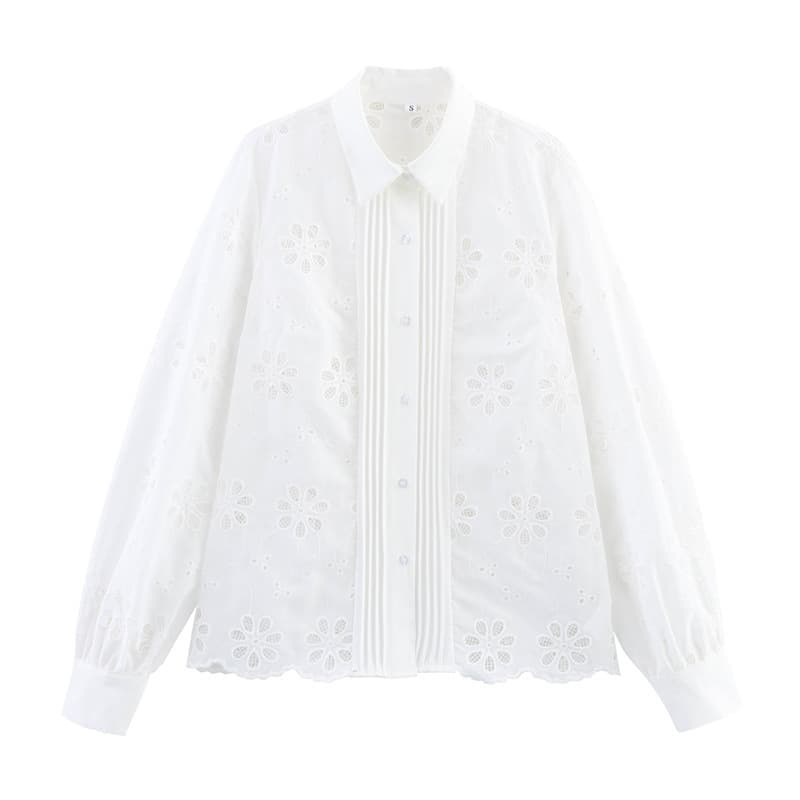 Camisa con bordado soluble y manga larga