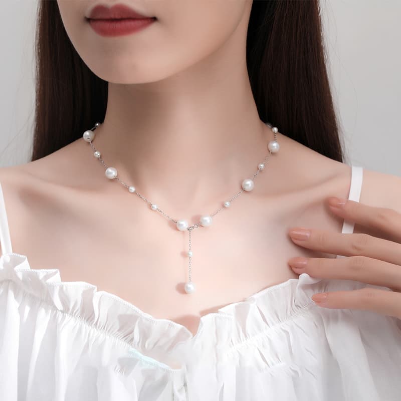 Collar ajustable de plata 999 con perla, 4 formas de usar