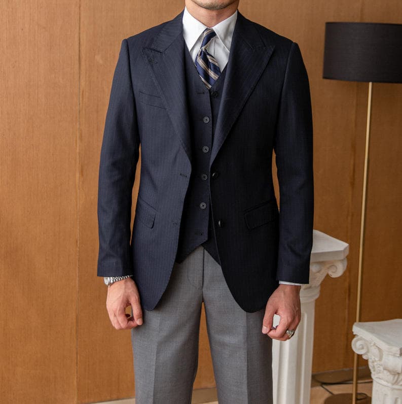 Saco de negocio slim-fit con rayas para hombre