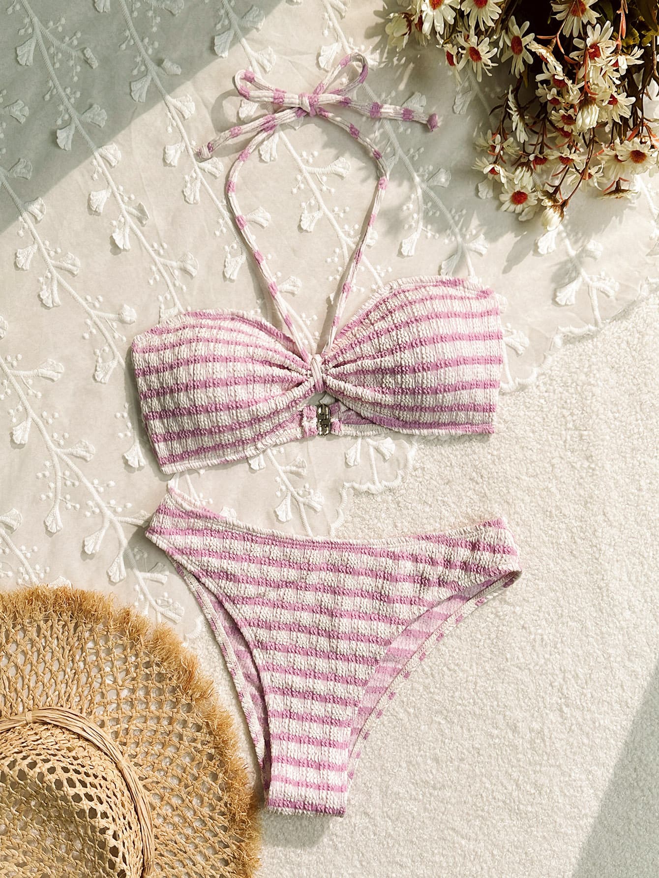 Bikini deportivo estampado de rayas para mujer