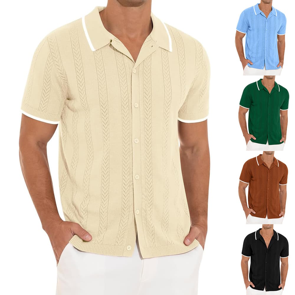 Camisa de verano con solapa y color combinado para hombre