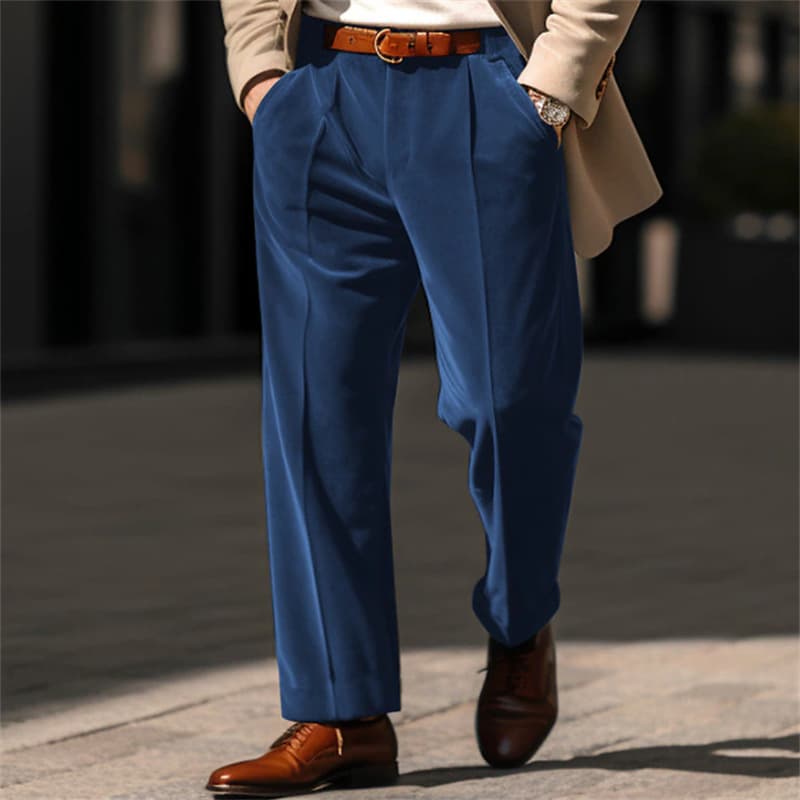 Pantalones rectos de terciopelo con bolsillos delanteros para hombre
