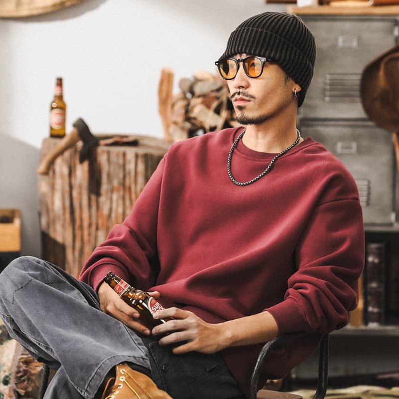 Polera manga larga suelta para hombre rojo granate