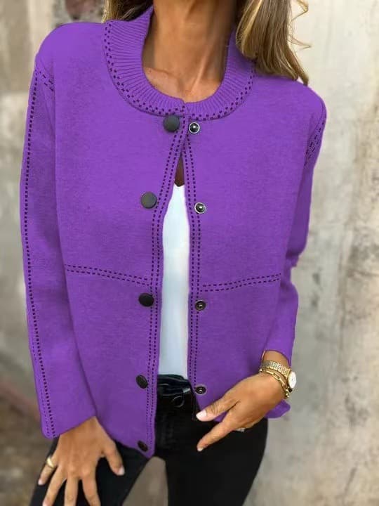 Cardigan corto a rayas con botones y cuello redondo