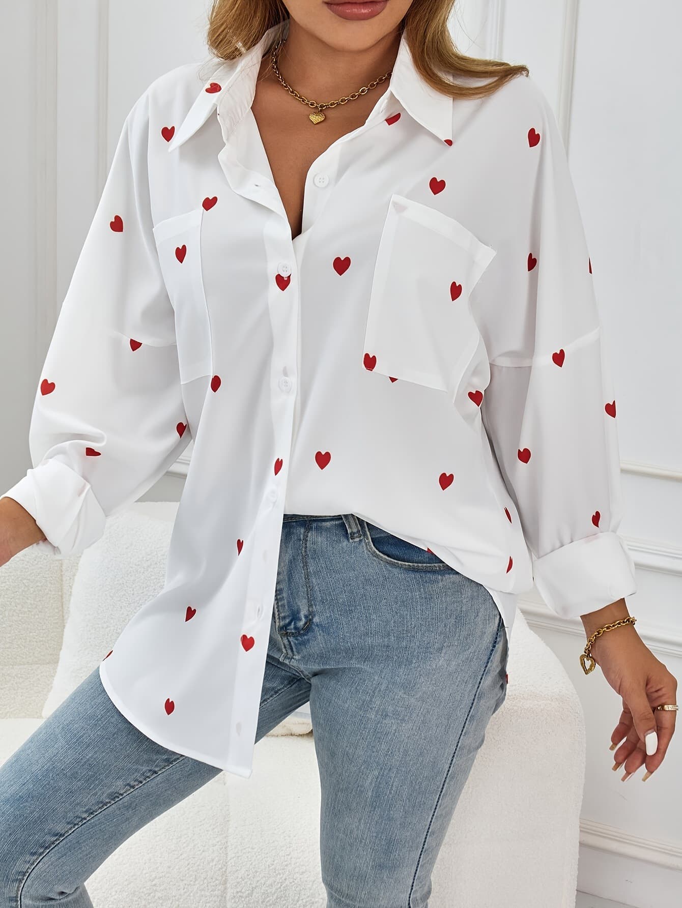 Camisa mujer casual estampada con motivo de amor