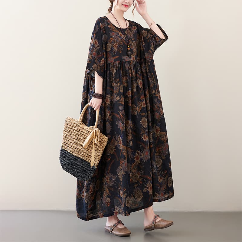 Vestido suave de estilo acampanado con manga 3/4