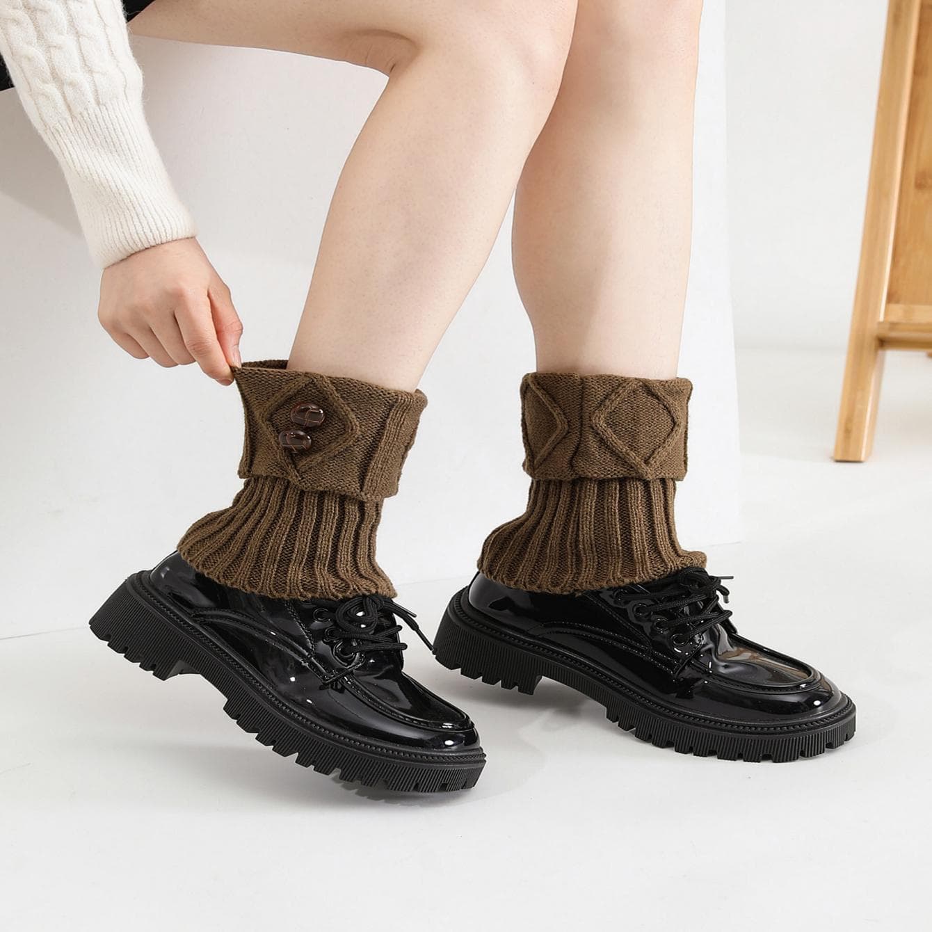Calentadores cortos de pierna tejido crochet para botas de invierno