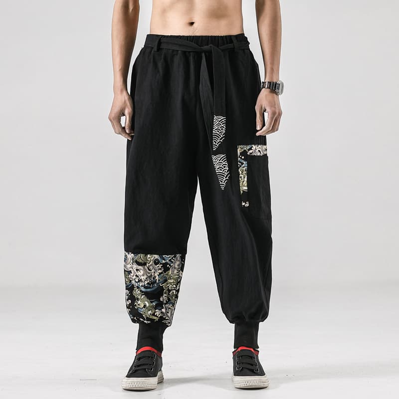 Pantalones holgados de algodón estilo nacional