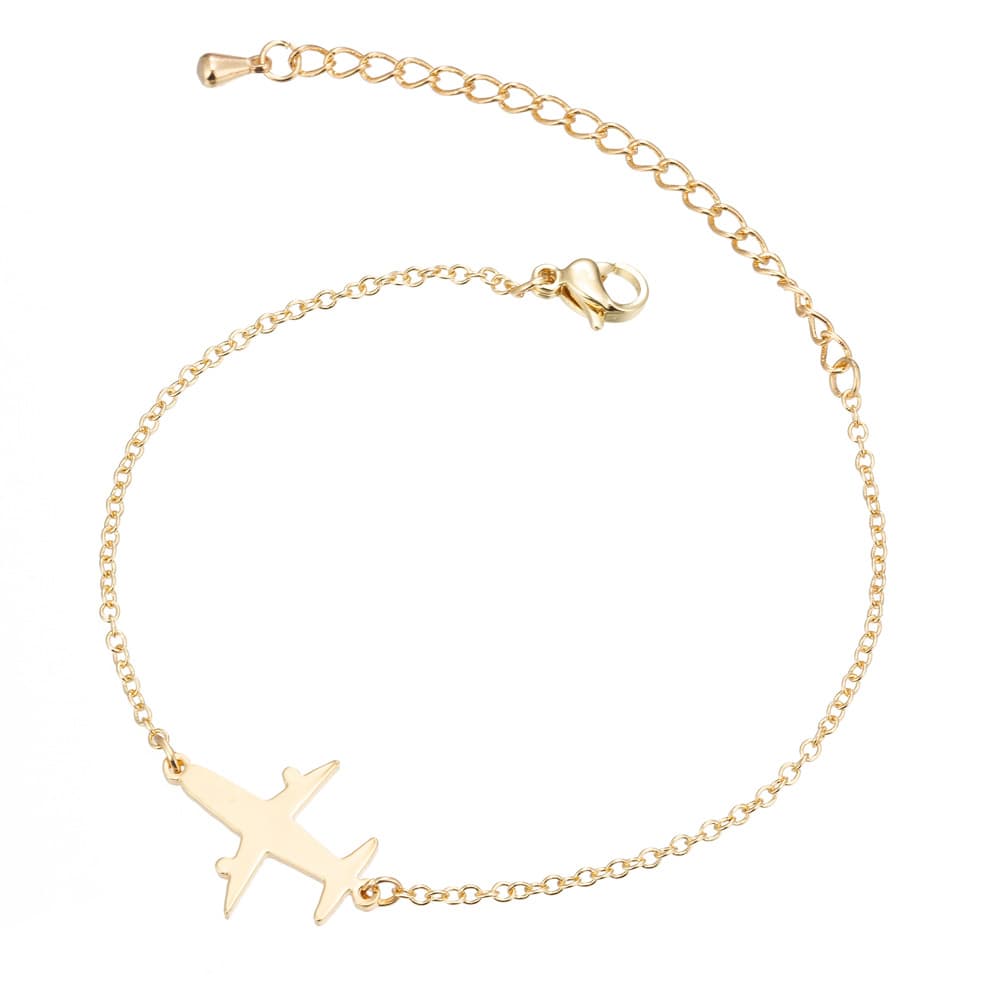 Pulsera de acero con diseño de avión y cadena delicada