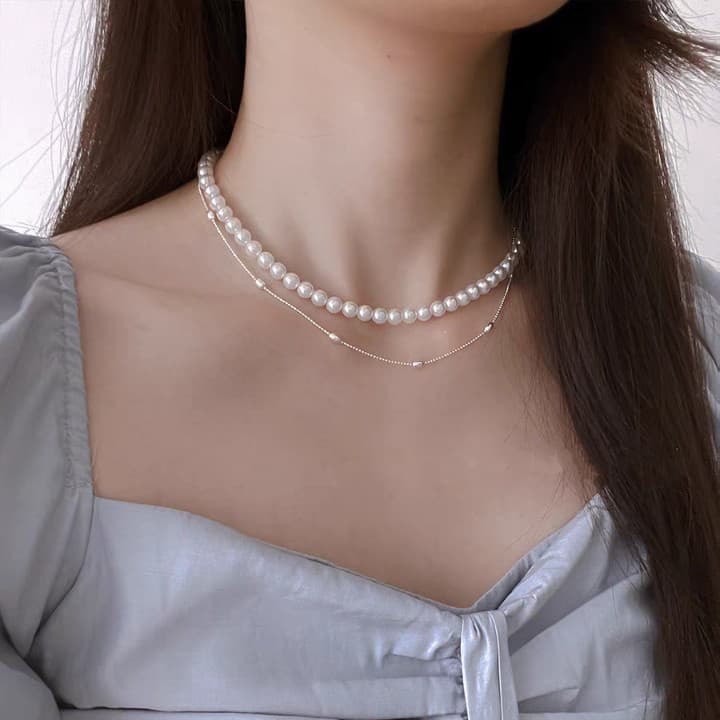 Collar plata esterlina 999 perlas naturales cadena fina
