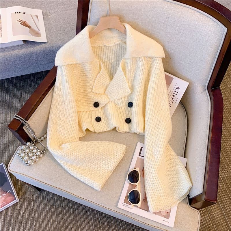 Suéter de estilo francés casual con solapa