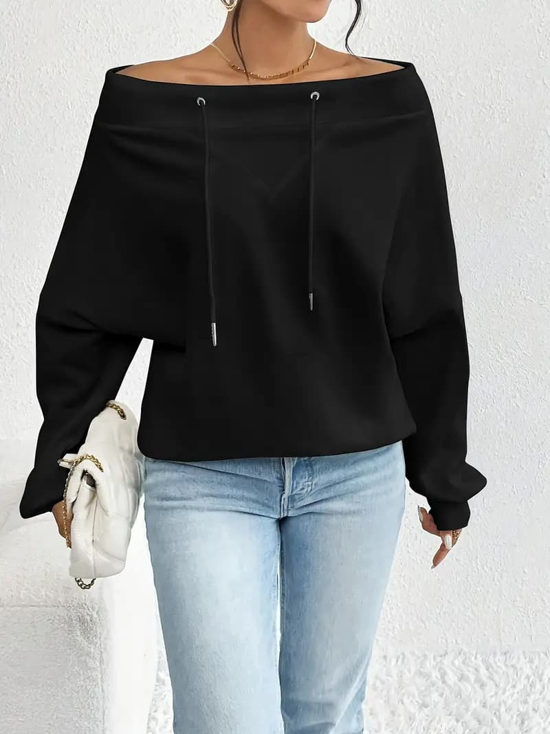 Blusa mujer holgada de hombro caído con cordón ajustador