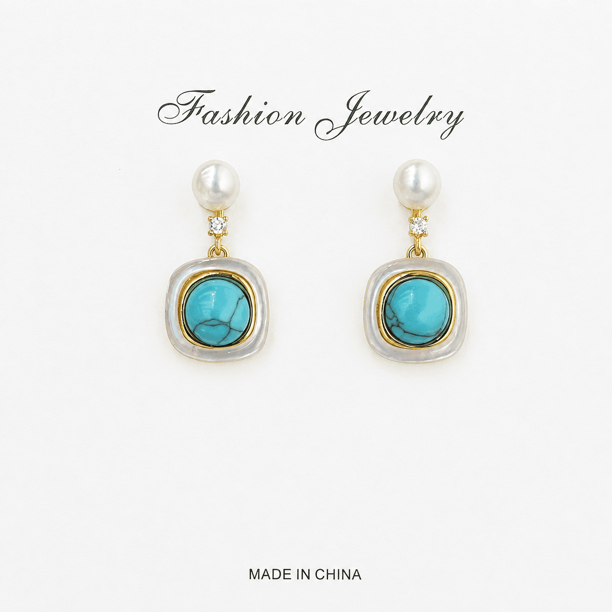 Aretes vintage cuadrados con nácar y piedras naturales