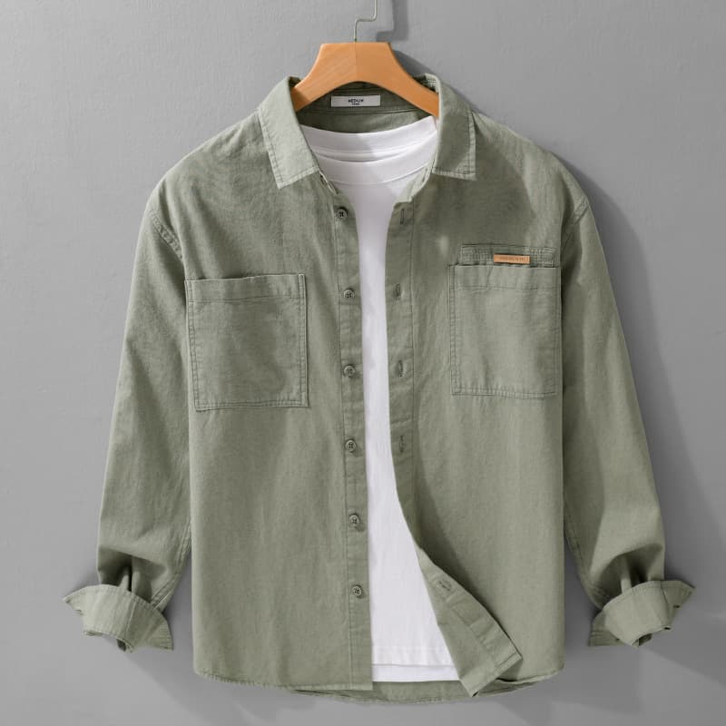 Camisa casual holgada de manga larga en algodón