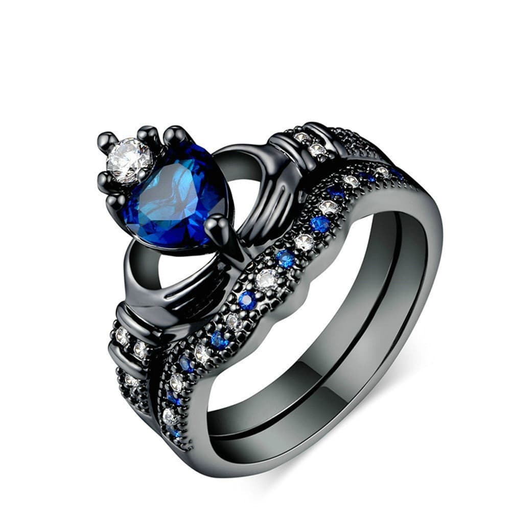 Anillo de corona con zafiro sintético para mujer