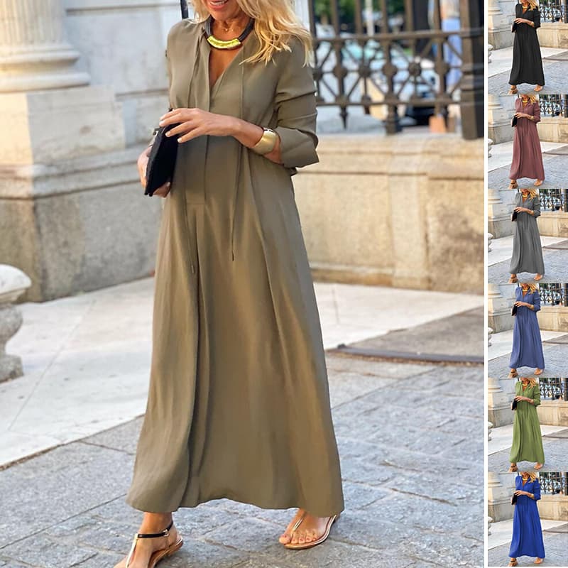Vestido manga larga cuello V primavera otoño