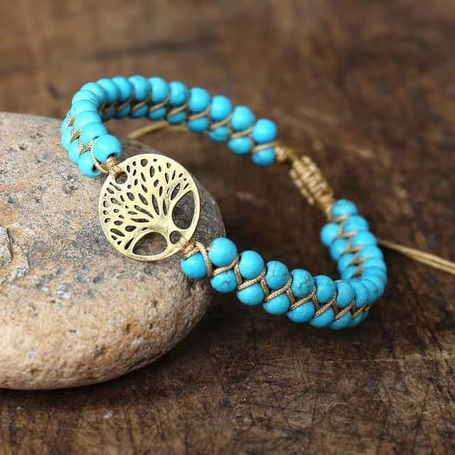 Pulsera bohemia de turquesa tejida y doble capa