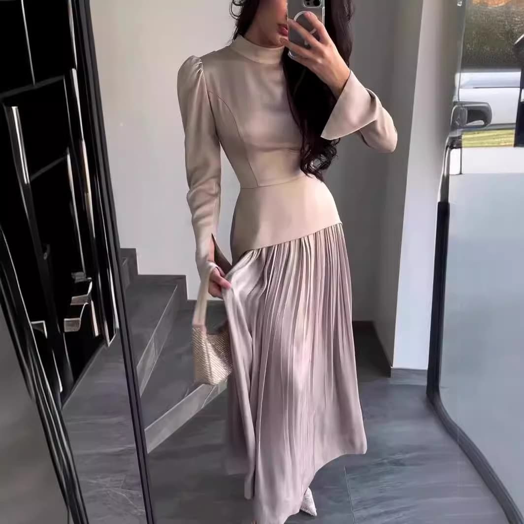 Vestido largo para mujer, diseño elegante con contraste
