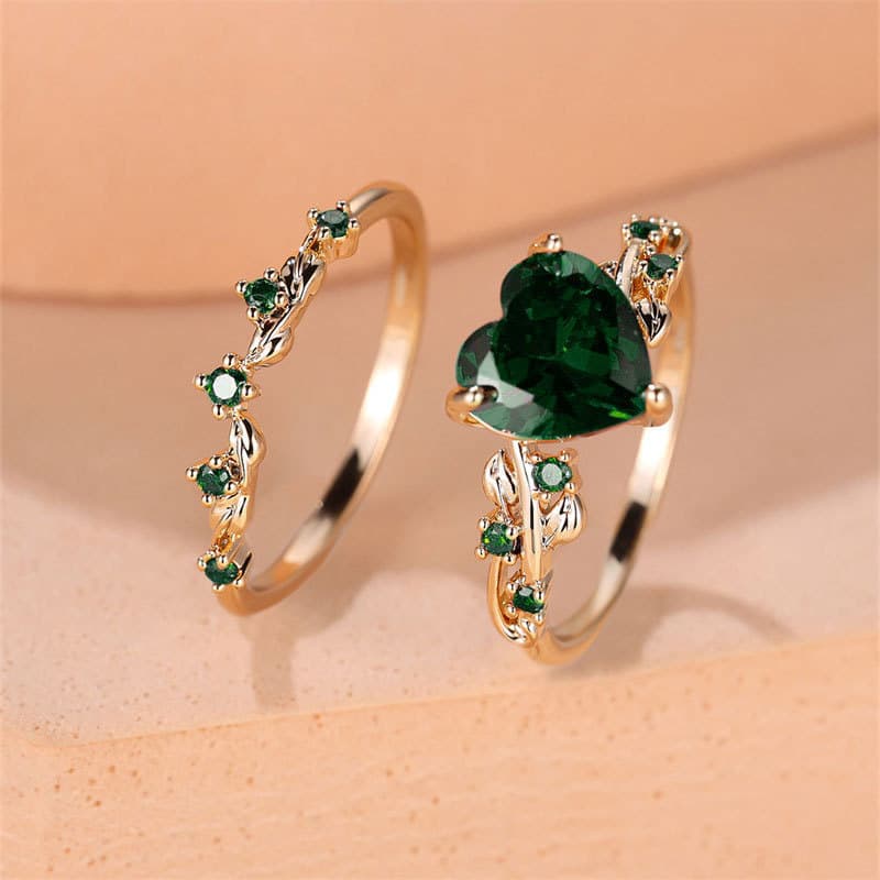 Anillos apilables con corazón y circón, 2 piezas