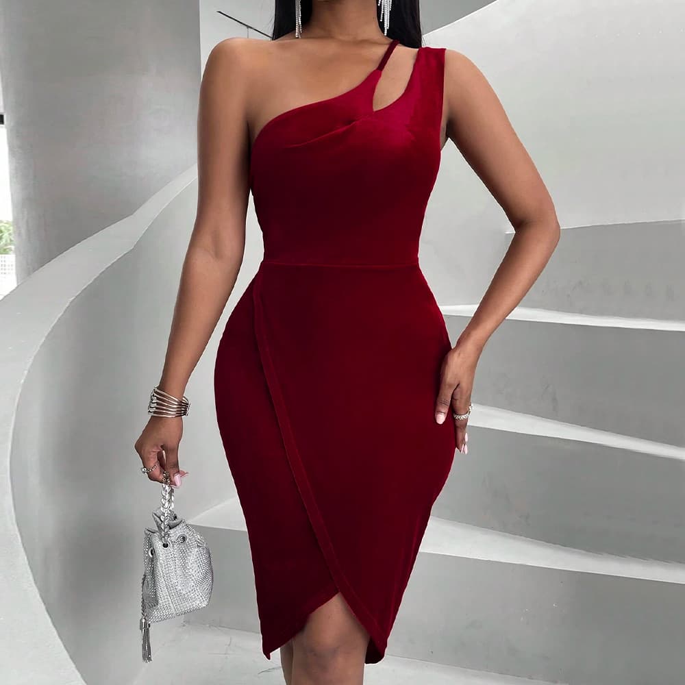 Vestido de terciopelo un hombro elegante