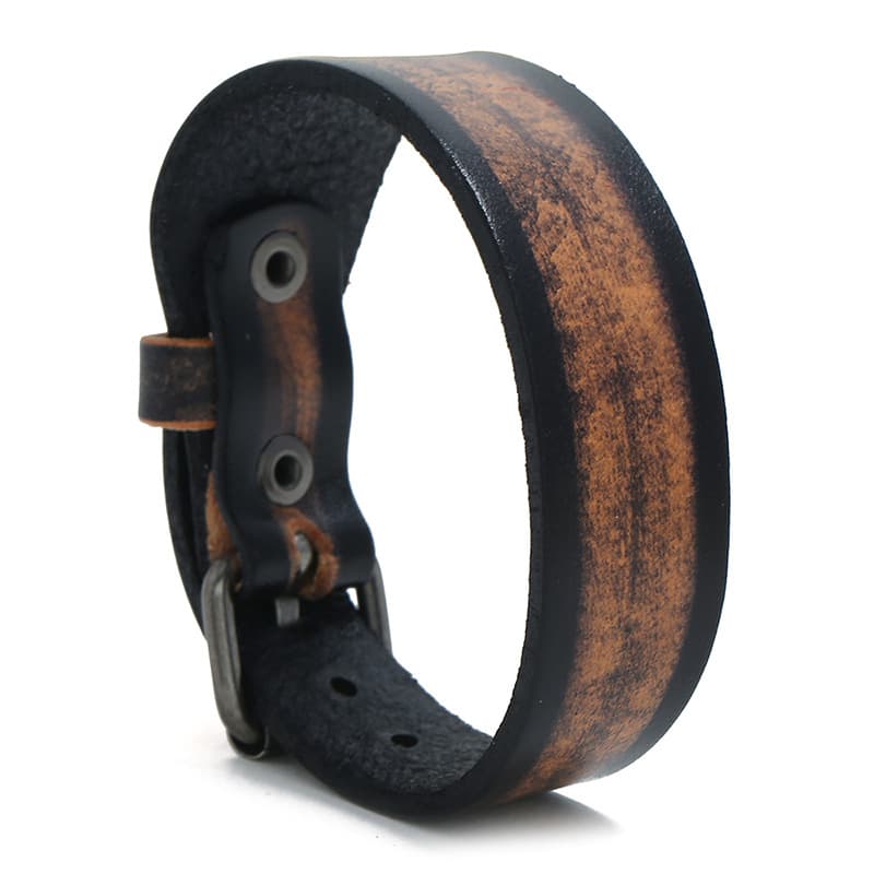 Pulsera de cuero genuino con hebilla estilo punk vintage ajustable