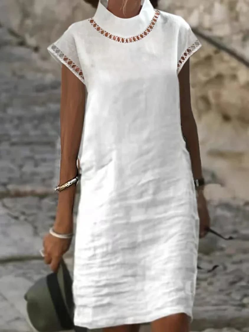 Vestido casual de algodón y lino con manga corta