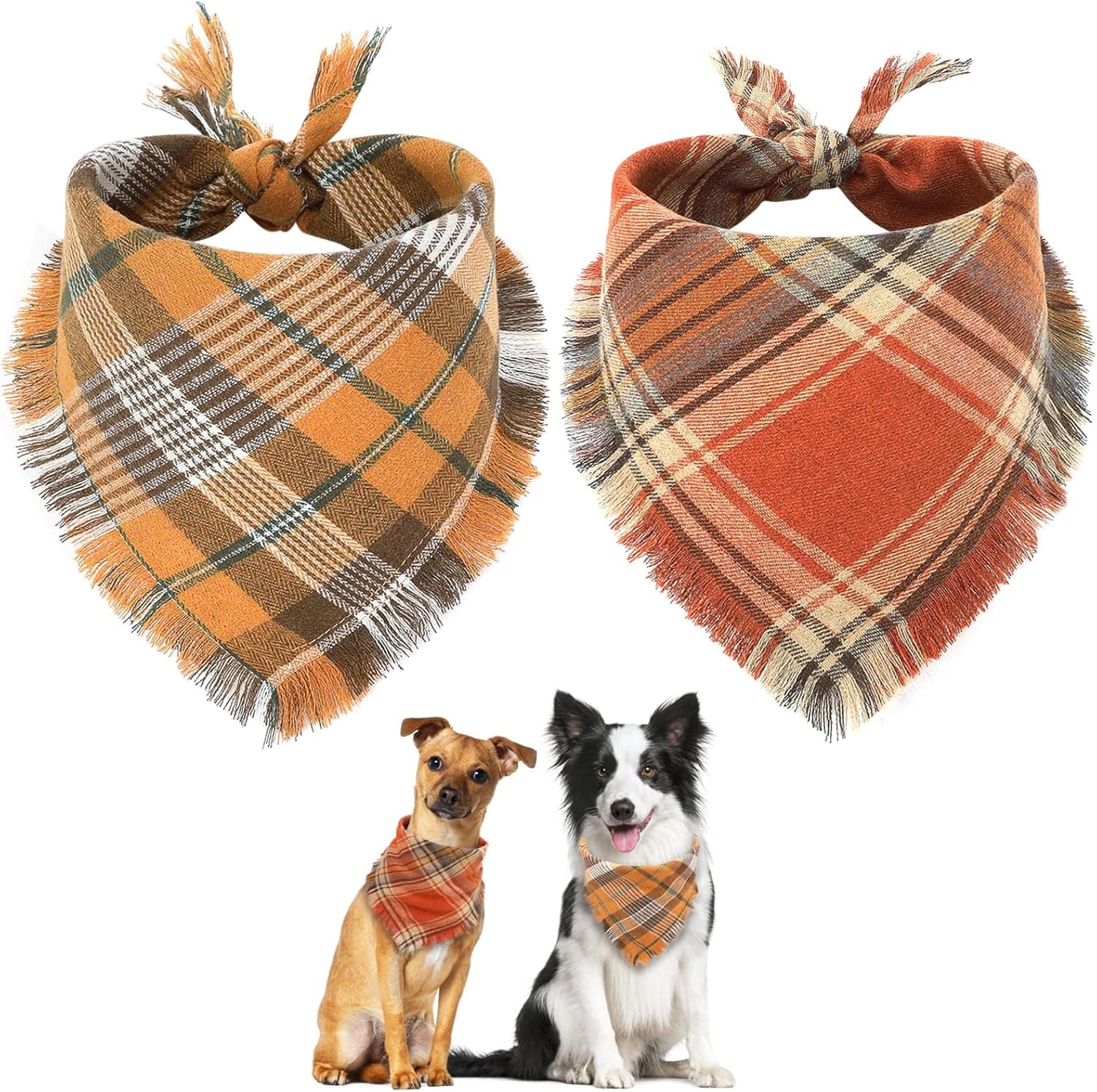 Pañuelo triangular para perro de otoño con patrón escocés