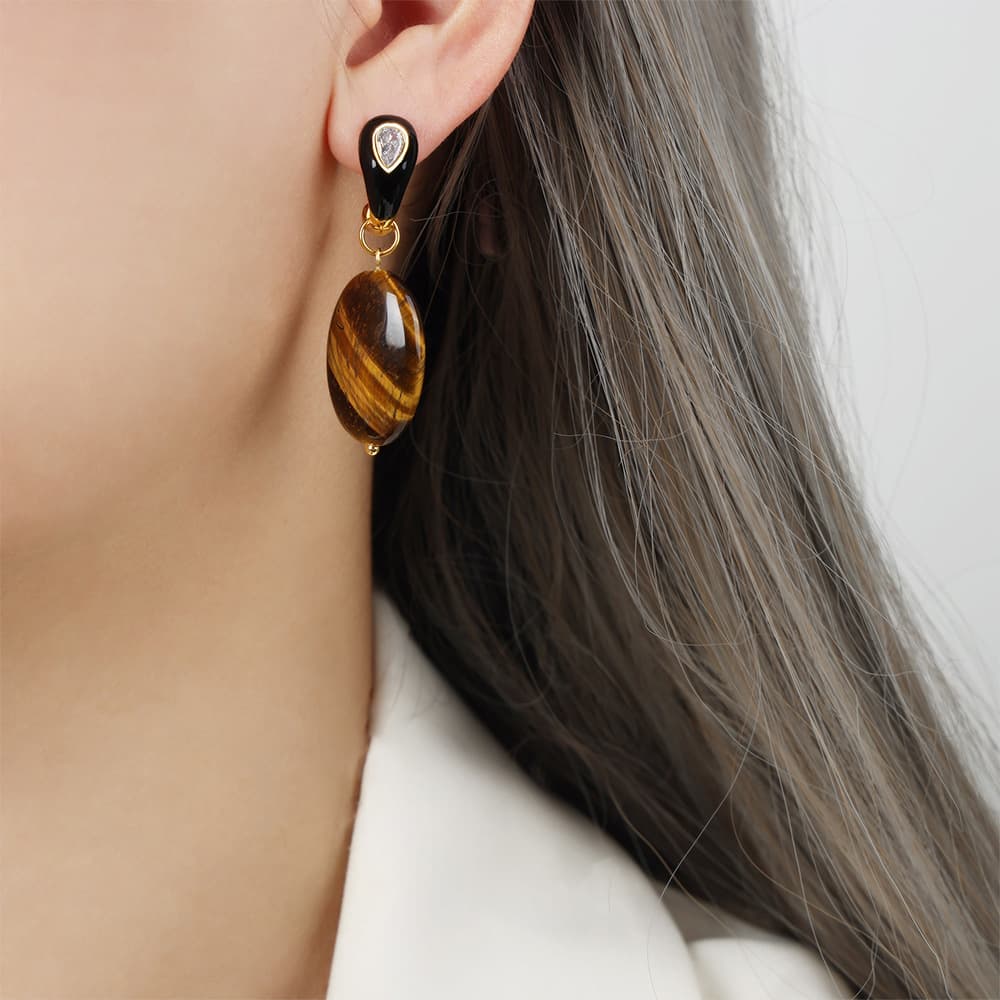 Aretes de cobre estilo retro con gema natural