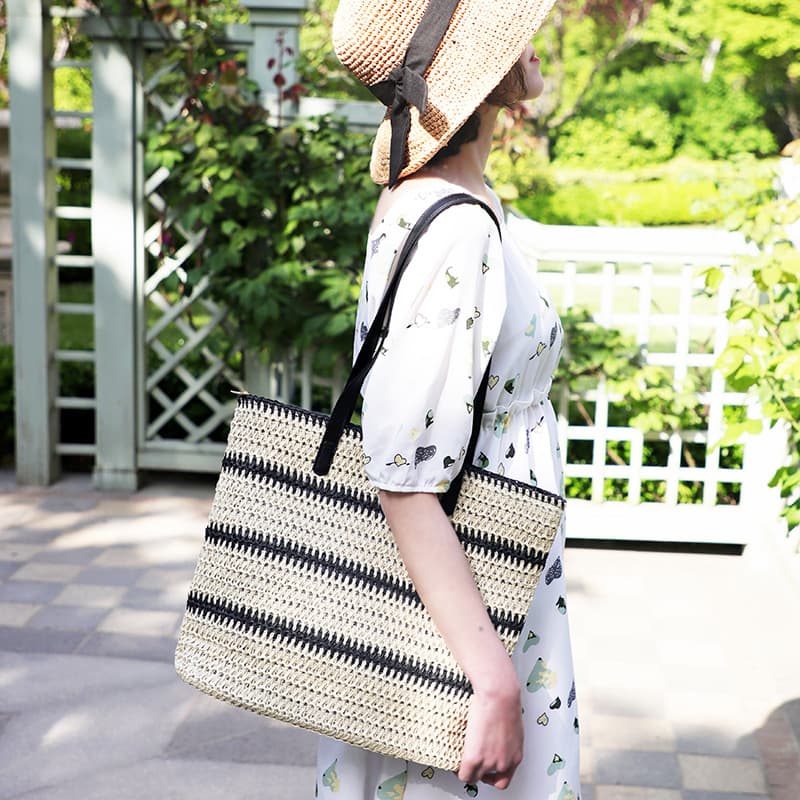Bolsa casual de paja tejida con gran capacidad para verano
