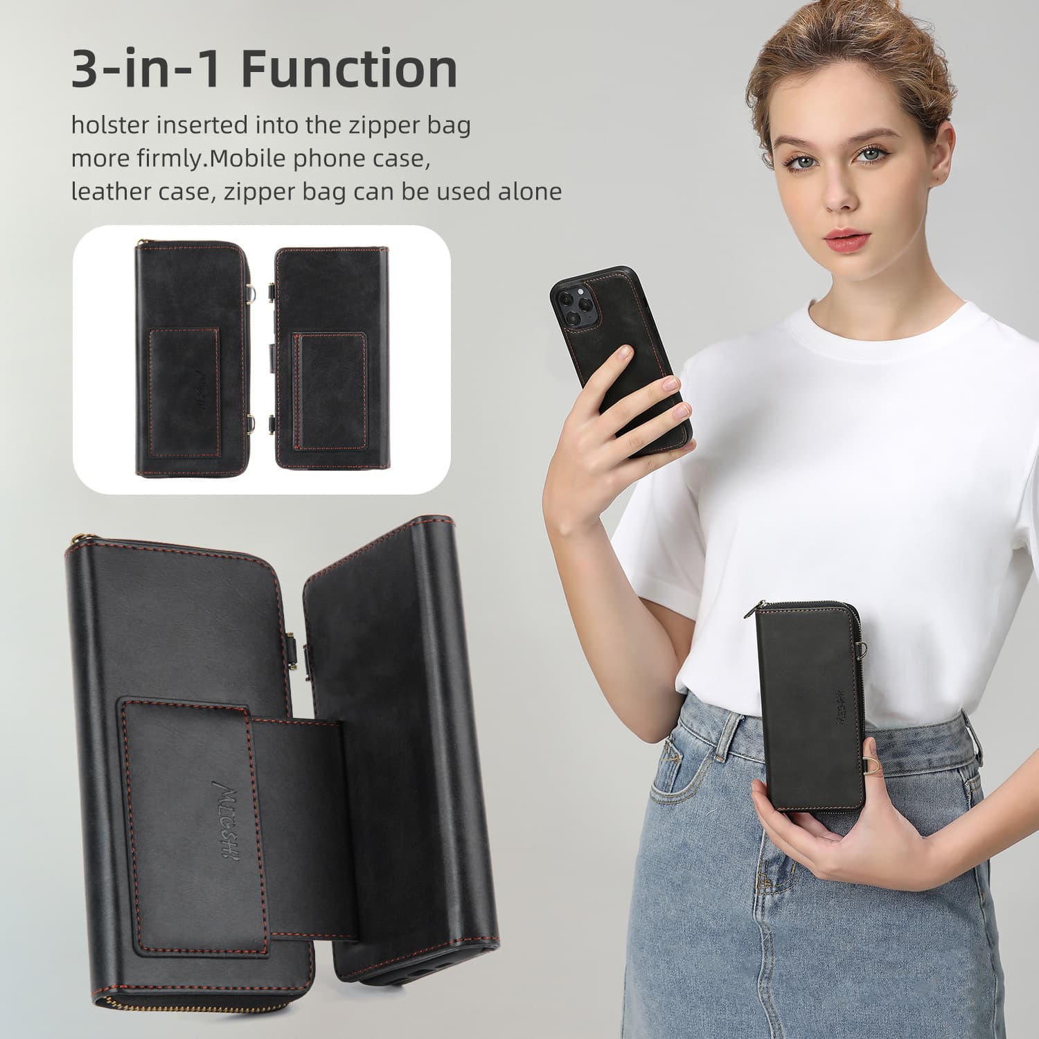 Funda de cuero multifuncional con cartera para iPhone