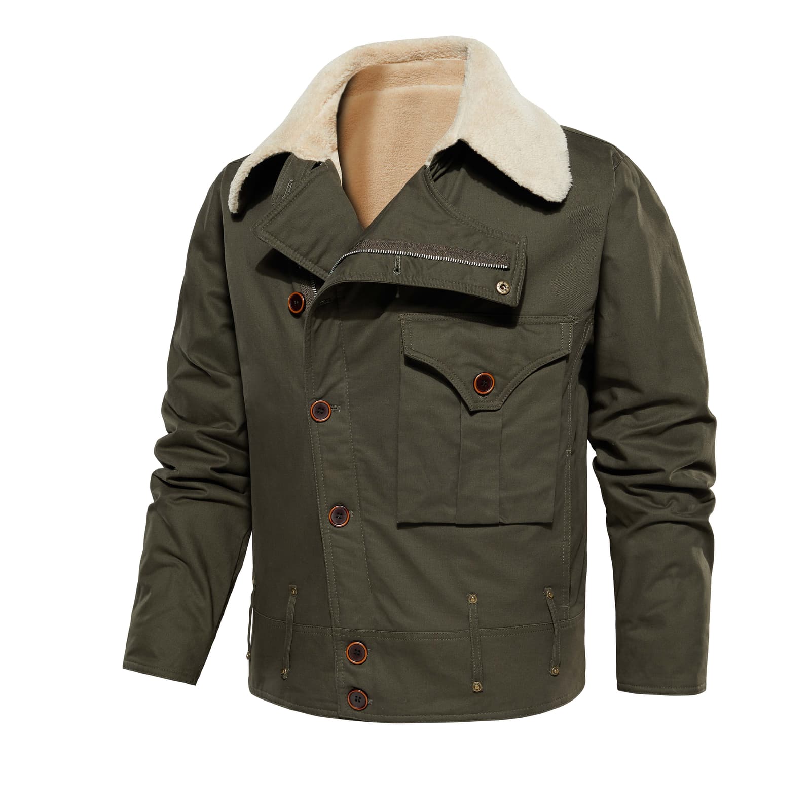 Chaqueta de trabajo para hombre, múltiples bolsillos y cuello grueso