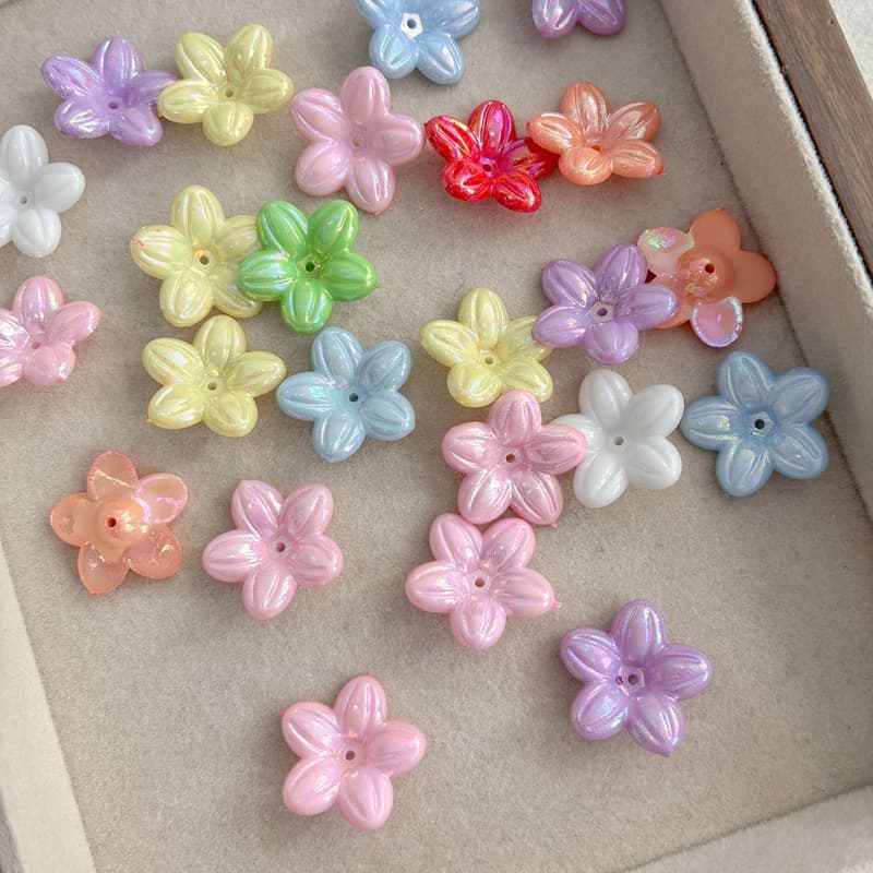 Cuentas acrílicas flores 5 pétalos iridiscentes DIY