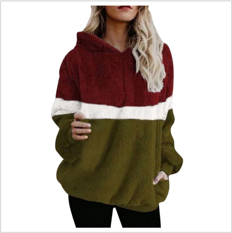 Abrigo con capucha y costura tricolor para otoño e invierno