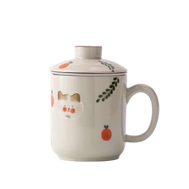 Taza cerámica para té con gato pintado a mano