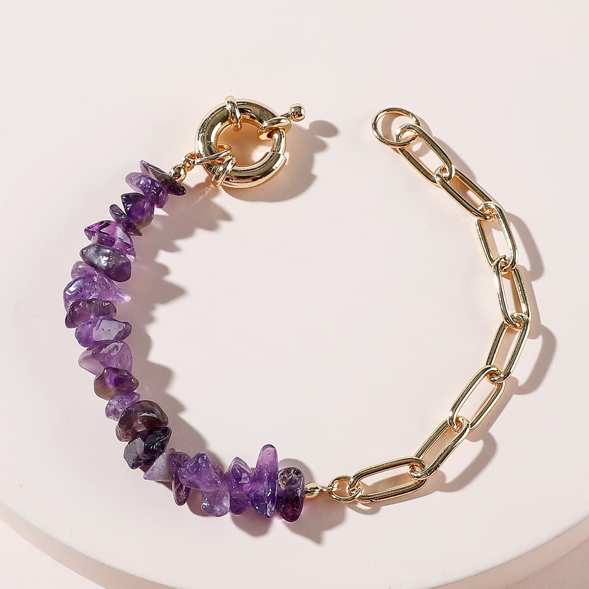 Pulsera de ametista con cadena de acero inoxidable